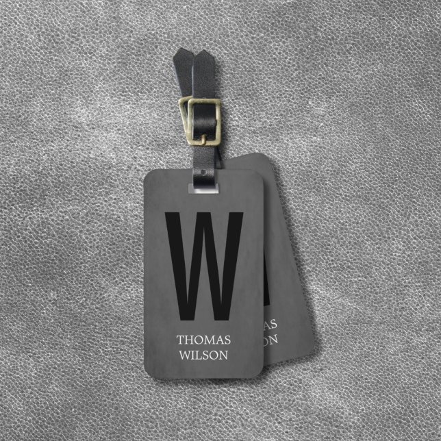 Etiqueta De Bagagem Monograma preto de Cinza legal (Criador carregado)