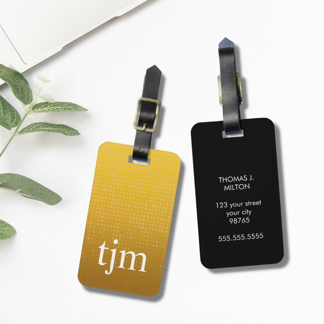 Etiqueta De Bagagem Monograma preto Dourado moderno Faux (Criador carregado)