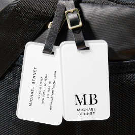 Etiqueta De Bagagem Monograma Preto e Branco Moderno