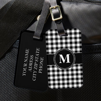 Etiqueta De Bagagem Monograma Preto e Branco Moderno