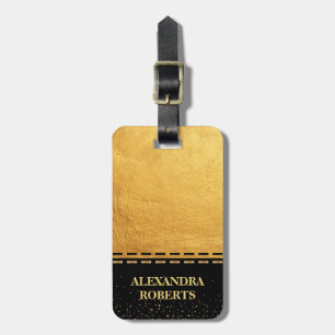 Etiqueta De Bagagem Monograma preto e design de luxo Dourado
