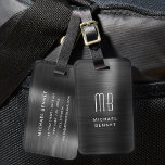 Etiqueta De Bagagem Monograma preto esmagado elegante<br><div class="desc">Marca De Bagagem Metálica Elegante Monograma Preto Brutado.</div>