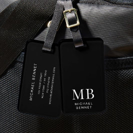 Etiqueta De Bagagem Monograma Preto Moderno