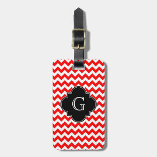 Etiqueta De Bagagem Monograma Preto Quatrefoil Vermelho Brilho