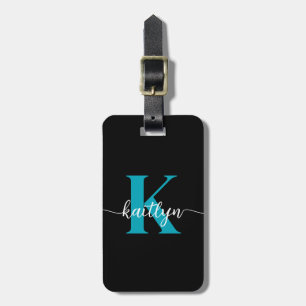 Etiqueta De Bagagem Monograma Preto Teal