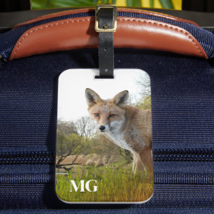 Etiqueta De Bagagem  Monograma Raposa Vermelha Vida Selvagem e Naturez