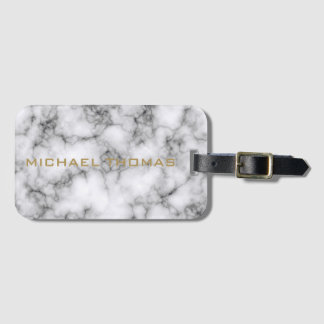 Etiqueta De Bagagem Monograma Realista Realista de Mármore Branco Incr