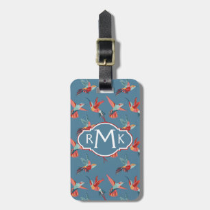 Etiqueta De Bagagem Monograma retro do teste padrão do colibri