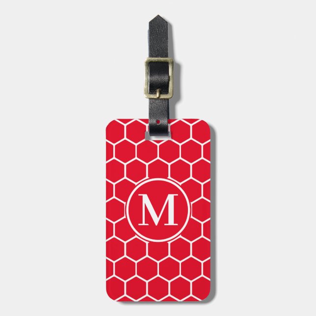 Etiqueta De Bagagem Monograma RF Red Honeycomb (Frente Vertical)