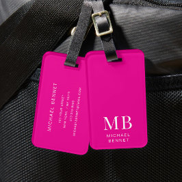Etiqueta De Bagagem Monograma Rosa Moderno