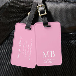 Etiqueta De Bagagem Monograma Rosa Moderno
