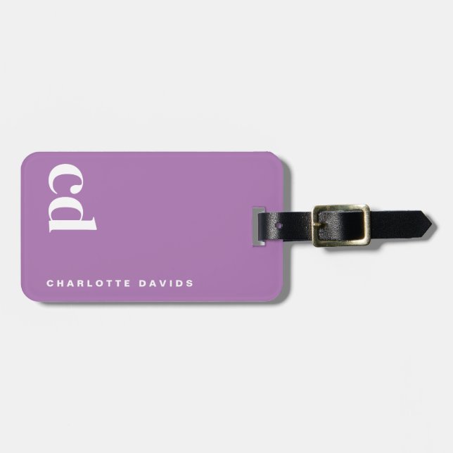 Etiqueta De Bagagem Monograma roxo (Frente Horizontal)