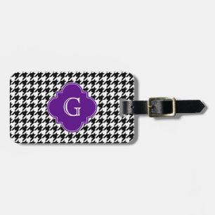 Etiqueta De Bagagem Monograma roxo branco preto de Houndstooth