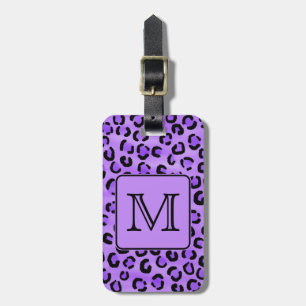 Etiqueta De Bagagem Monograma roxo do costume do impressão do leopard