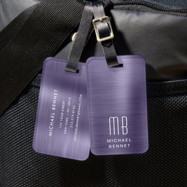 Etiqueta De Bagagem Monograma Roxo Elegante (Elegant Monogram Purple Luggage Tag)