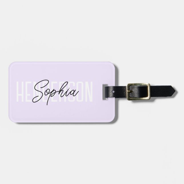 Etiqueta De Bagagem Monograma Script Signature Pastel Purple (Frente Horizontal)