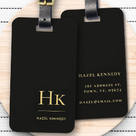 Etiqueta De Bagagem Monograma Simples Elegante Dourado Clássico