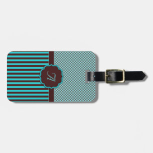 Etiqueta De Bagagem Monograma, Tartan claro e castanho de chocolate