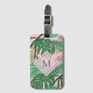 Etiqueta De Bagagem Monograma Tropical Botânica De Cor Viva Rosa
