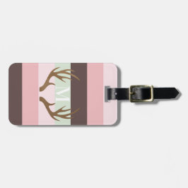Etiqueta De Bagagem Monograma verde-castanho-rosado-rosado