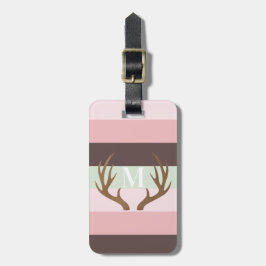 Etiqueta De Bagagem Monograma verde-castanho-rosado-rosado