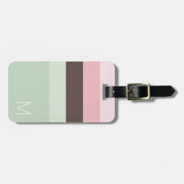 Etiqueta De Bagagem Monograma, verde e castanho, cor-de-rosa e riscado