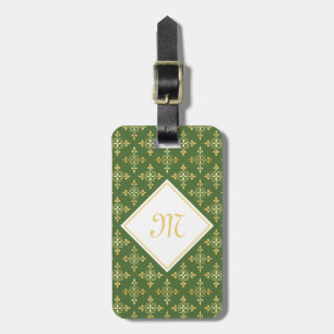 Etiqueta De Bagagem Monograma verde e Dourado Quatre Floral