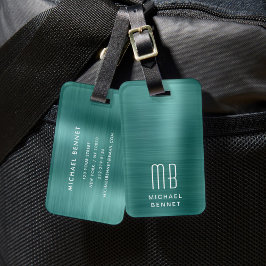Etiqueta De Bagagem Monograma Verde Elegante