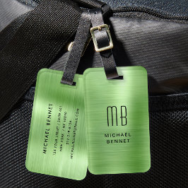 Etiqueta De Bagagem Monograma Verde Metal Brusco