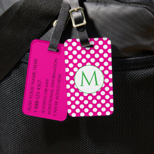 Etiqueta De Bagagem Monograma Verde Pontos Pink Cor Vibrante