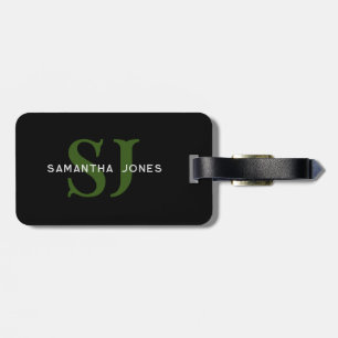 Etiqueta De Bagagem Monograma Verde Preto Mínimo Moderno
