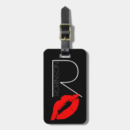 Etiqueta De Bagagem Monograma vermelho de Robinson DIY do batom do