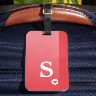 Etiqueta De Bagagem Monograma Vermelho Girly Coração Simples Moderno