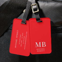 Etiqueta De Bagagem Monograma Vermelho Moderno