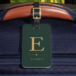 Etiqueta De Bagagem Monograma Vertical Elegante Caçador Verde e Dourad