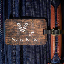 Etiqueta De Bagagem Monograma Viagem de madeira inicial de mogno