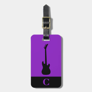 Etiqueta De Bagagem Monograma Viagem Music Bass Guitar Roxo