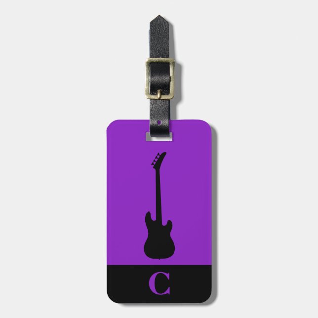 Etiqueta De Bagagem Monograma Viagem Music Bass Guitar Roxo (Frente Vertical)