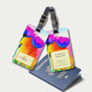 Etiqueta De Bagagem Monograma Watercolor Bright Floral California Popp