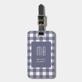 Etiqueta De Bagagem Monograma Xadrez Azul Marinho Elegante