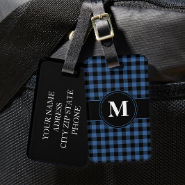 Etiqueta De Bagagem Monograma Xadrez Azul Personalizado