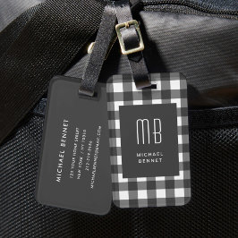 Etiqueta De Bagagem Monograma Xadrez Elegante