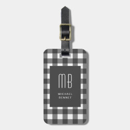 Etiqueta De Bagagem Monograma Xadrez Elegante