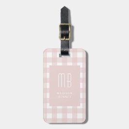 Etiqueta De Bagagem Monograma Xadrez Rosa Elegante