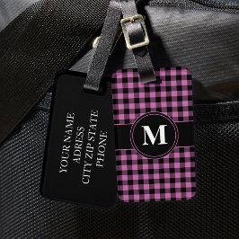 Etiqueta De Bagagem Monograma Xadrez Rosa Moderno