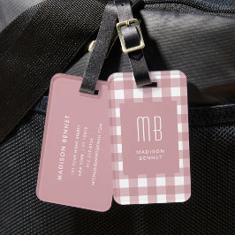 Etiqueta De Bagagem Monograma Xadrez Rosa Poeirento Elegante