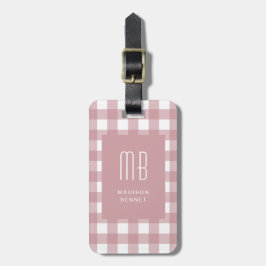 Etiqueta De Bagagem Monograma Xadrez Rosa Poeirento Elegante
