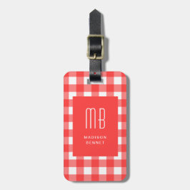 Etiqueta De Bagagem Monograma Xadrez Vermelho Elegante