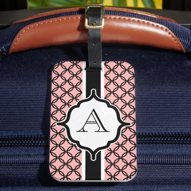 Etiqueta de Bagagem Monogramada com Renda Rosa (Frente Insitu 2)