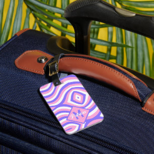 Etiqueta De Bagagem Monogramado anos 70 Groovy rosa & roxo psicodélico